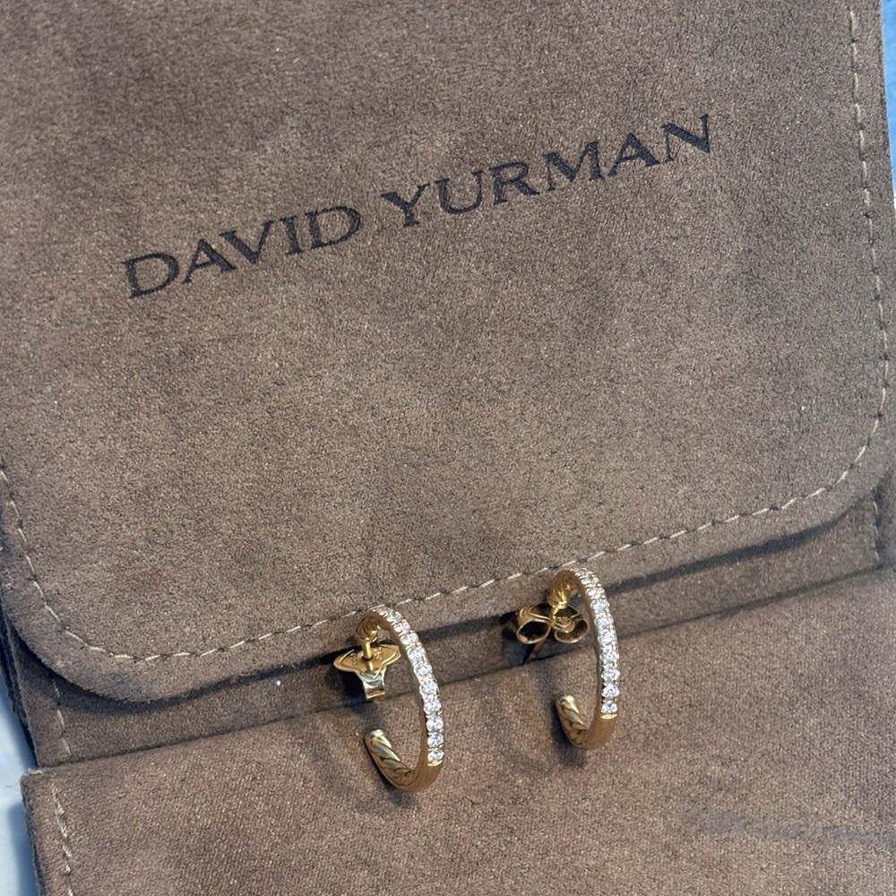 David Yurman Gold Pavé Hoop Earrings